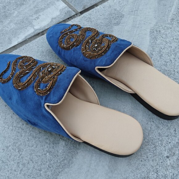 Mens Leather Shoes, Leather Slip-on Shoes, Embriodered shoes, Blue Velvet Shoes main image 5